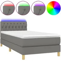 vidaXL Lit boxspring avec matelas & LED gris foncé 90x190 cm Tissu