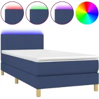 vidaXL Lit Boxspring avec matelas & LED Bleu 90x190 cm Tissu