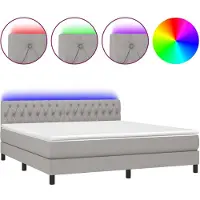 vidaXL Lit boxspring avec matelas & LED gris clair 180x200 cm Tissu