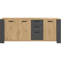 Parisot Commode Londen-220cm-3 portes tournantes, 3 tiroirs, 2 étagères-chêne/gris ombre