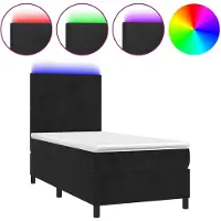vidaXL Lit boxspring avec matelas & LED noir 90x200 cm velours