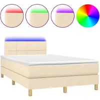 vidaXL Lit Boxspring avec matelas & LED Crème 120x200 cm Tissu