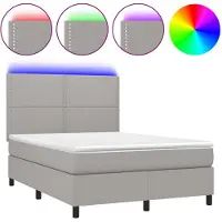 vidaXL Lit Boxspring avec matelas & LED Gris clair 140x200 cm Tissu