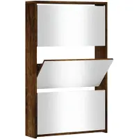 vidaXL Armoire à chaussures miroir 3 niveaux Chêne fumé 63x17x102,5 cm