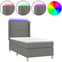 vidaXL Lit boxspring avec matelas & LED gris foncé 100x200 cm Tissu