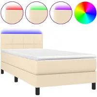 vidaXL Lit Boxspring avec matelas & LED Crème 90x200 cm Tissu