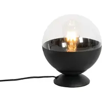 QAZQA Lampe de table rétro noire avec verre clair - Eclipse