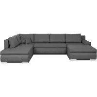 Merkloos Canapé d'angle panoramique convertible - 7 places - INDIAN - Tissu 100% polyester - Gris - L360 x P228 cm