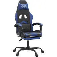 vidaXL Chaise de jeu avec repose-pieds Pivotante Noir & Bleu Similicuir