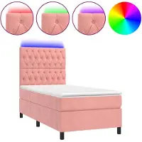 vidaXL Lit boxspring avec matelas & LED rose 90x200 cm velours