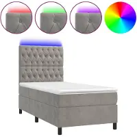 vidaXL Lit boxspring avec matelas & LED gris clair 90x200 cm velours