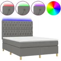 vidaXL Lit boxspring avec matelas & LED gris foncé 140x200 cm Tissu