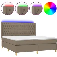 vidaXL Lit Boxspring avec matelas & LED Taupe 180x200 cm Tissu