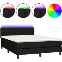 vidaXL Lit Boxspring avec matelas & LED Noir 140x200 cm Tissu