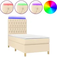 vidaXL Lit Boxspring avec matelas & LED Crème 100x200 cm Tissu