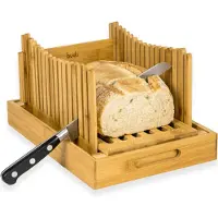 Budu coupe-pain en bambou - Coupe-pain - Planche à pain en bois - Coupe-pain avec bac de récupération - Bambou - 30x20cm