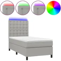 vidaXL Lit Boxspring avec matelas & LED Gris clair 100x200 cm Tissu