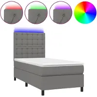 vidaXL Lit boxspring avec matelas & LED gris foncé 80x200 cm Tissu