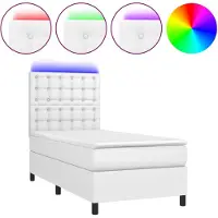 vidaXL Lit Boxspring avec matelas & LED Blanc 90x190 cm Similicuir