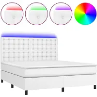 vidaXL Lit Boxspring avec matelas & LED Blanc 160x200 cm Similicuir