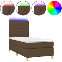 vidaXL Lit Boxspring avec matelas & LED Marron foncé 80x200 cm Tissu