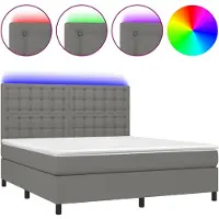vidaXL Lit boxspring avec matelas & LED gris foncé 160x200 cm Tissu