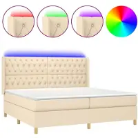 vidaXL Lit boxspring avec matelas & LED Crème 200x200 cm Tissu