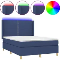 vidaXL Lit Boxspring avec matelas & LED Bleu 140x200 cm Tissu