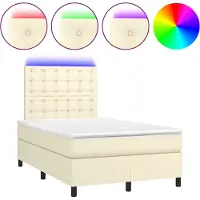 vidaXL Lit boxspring avec matelas et éclairage LED, couleur crème, 120 x 200 cm, simili cuir