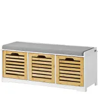SoBuy Banc à chaussures avec coussin d'assise pour entrée ou salon, 3 paniers amovibles, 105x43x35 cm, FSR23-WN