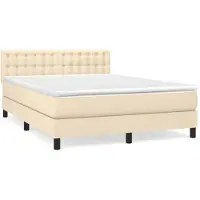 vidaXL Lit boxspring avec matelas Crème 140x190 cm Tissu