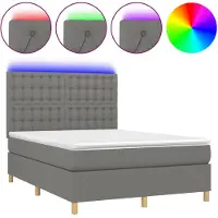 vidaXL Lit boxspring avec matelas & LED gris foncé 140x190 cm Tissu