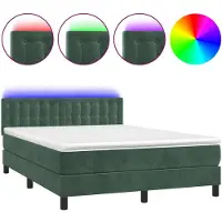 vidaXL Lit boxspring avec matelas & LED vert foncé 140x200 cm velours