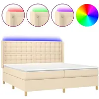vidaXL Lit boxspring avec matelas & LED Crème 200x200 cm Tissu