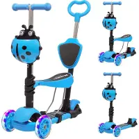 LifeGoods MultiRider - Scooter pour enfants avec barre de poussée - 3 -8 ans - Garçons/Filles - 3 roues lumineuses - Bleu
