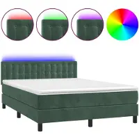 vidaXL Lit boxspring avec matelas & LED vert foncé 140x190 cm velours