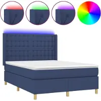 vidaXL Lit Boxspring avec matelas & LED Bleu 140x190 cm Tissu