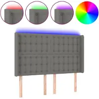 vidaXL Tête de lit LED gris foncé 147x16x118/128 cm Tissu