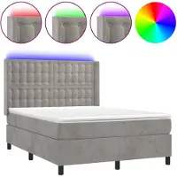 vidaXL Lit boxspring avec matelas & LED gris clair 140x190 cm velours