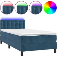vidaXL Lit boxspring avec matelas & LED bleu foncé 90x190 cm velours