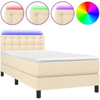 vidaXL Lit Boxspring avec matelas & LED Crème 80x200 cm Tissu