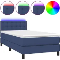 vidaXL Lit Boxspring avec matelas & LED Bleu 80x200 cm Tissu