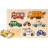 Goki Puzzle à encastrements - - Véhicules - 8 pièces - Boutons en bois