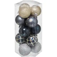 Atmosphera Déco de sapin Lot de 15 Boules de Noël D 5 cm - Champagne Bleu et Argent