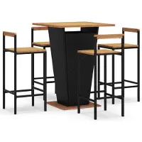 vidaXL Ensemble bar de jardin 5 pièces noir Poly rotin & bois massif acacia
