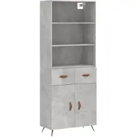 vidaXL Highboard gris béton 69,5x34x180 cm Bois composite
