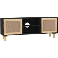 vidaXL Armoire TV noire 105x30x40 cm pin massif rotin naturel
