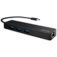 Logilink USB C 3 Port Hub avec adaptateur Gigabit noir (boîte de 1)