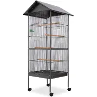 vidaXL Cage à oiseaux avec toit Acier noir 66x66x155 cm