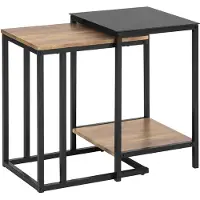 SoBuy Lot de 2 tables d'appoint avec étagère Meuble de rangement noir et bois Industriel FBT99-F